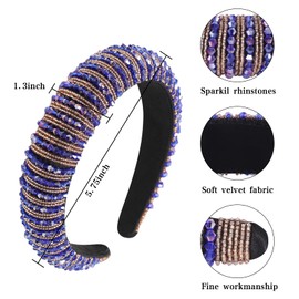 Yoolhamy Rhinestone Headband Sparkly Jeweled Pearl Hair Band Silver Gold Crystal Hair Hoop Padded Wedding Sequin Headbands for Bride Diamond Hairband for Womens Gilrs Birthday Decor (A06, ONE SIZE)