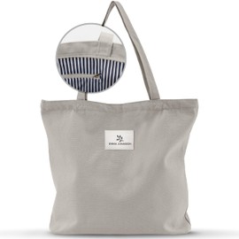 Emma Jonasson Women's Large Shopper Bag with Zip - Jute Bag with Inner Pocket - Esthetic Tote Bag Women - Bags Women's Large Fabric Bag for Shopping Work University School, 2 Grey