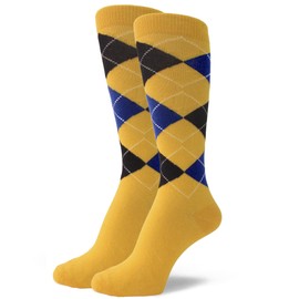 Spotlight Hosiery Groomsmen Argyle Dress Socks, Golden Yellow/Royal Blue/Navy, One Size 10-13