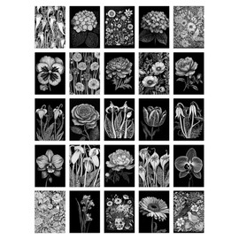 Artery8 50 Pcs Flower Floral Aesthetic Black White Collage Kit Wall Art Prints A6 Set Pack 14.8 x 10.5 cm (5.8 x 4.1) Wall Home Student Boy Girl Teen Room Elegant
