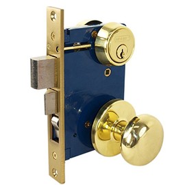 Em-D-Kay 5122 Polished Bras US3 Ornamental Iron Gate Door Double Cylinder Mortise Lock Set with 2-1/2" Backset and 1"X 7-1/8" Faceplate (Right Hand Reverse (for Out-Swing Doors))