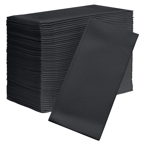 AH AMERICAN HOMESTEAD Paper Napkins - Disposable White Linen-Like Dinner/Wedding Napkins 100 Count - Party Essentials - Restaurant Quality Colored Table Napkins 15.75"x15.75" (Black)
