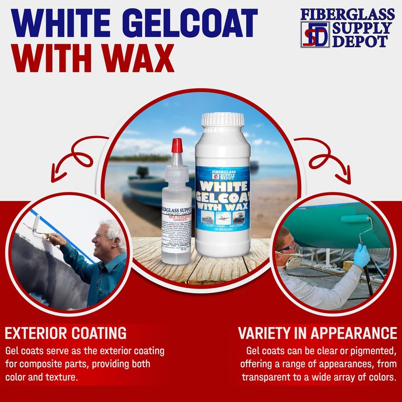 Fiberglass Supply Depot White Gelcoat with Wax – UV-Resistant Marine