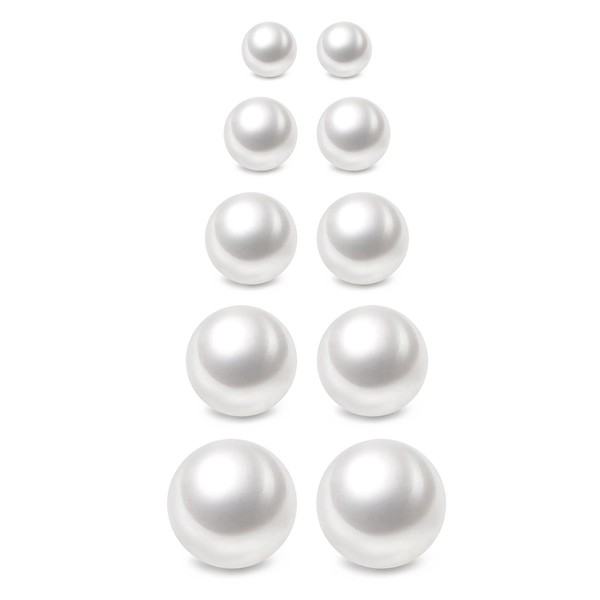 Charisma 3-7mm Composite Pearl Earrings Round Ball Pearls Stud Earrings Hypoallergenic 5 Pairs Mixed Sizes Imitation Pearl Earrings Set for Girls Women