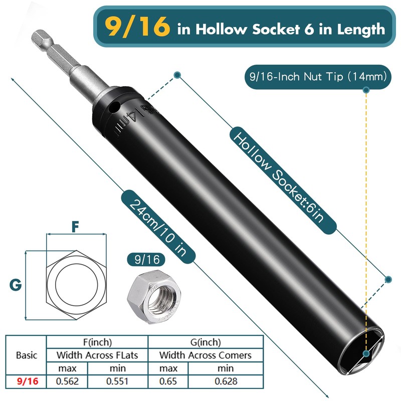 Blulu 9/16"(14mm) Power Nut Driver, Nut Runner Hollow Socket with