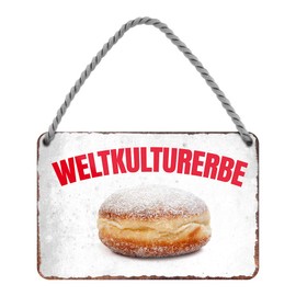 Weltkulturerbe Berlin Donut Kreppel - Metal Sign with Cord and Suction Cup - Sign for Gourmets Connoisseurs and Gourmets - Decoration for Kitchen Dining Room Bakery Pastry Shop - 18 x 12 cm