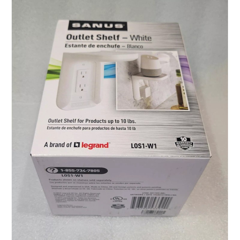 Sanus 1-Gang Specialty Size Outlet Shelf White Plastic Indoor Wall