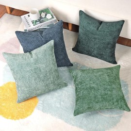 AKASENKO 4 Fundas para Cojines de Sala, Suave Lino Decorativo, Funda de Cojín Cuadrada Bohemia para sofá, Cama, casa, Coche, decoración Interior, 18 x 18 Pulgadas (4, Azul Degradado)