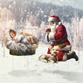 Qunclay Set of 2 Outdoor Christmas Nativity 33 x 24 Kneeling Santa 16.5 x 20.5 The Birth of The Holy Infant Nativity Scene Decor for Christmas Decorations Outdoor Yard Decor