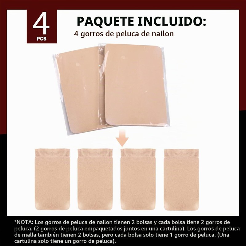 Bluemega Gorra para Peluca 4PCS, Malla de Extremo Cerrado, Color