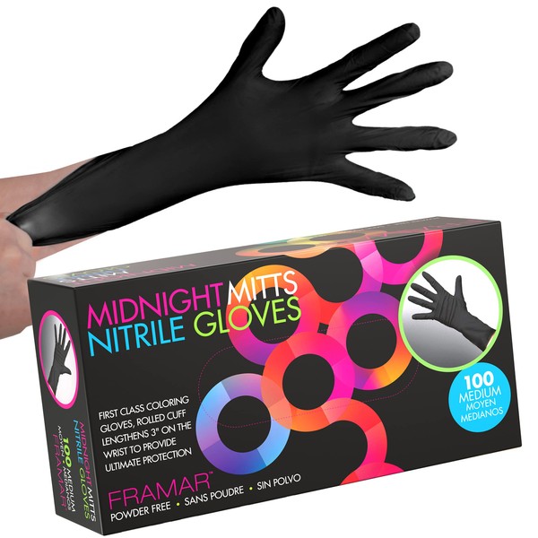 FRAMAR Powder Free Nitrile Gloves – 12 INCH Black Gloves Disposable Latex Free, Non Latex Gloves, Nitrile Gloves Medium, Latex Free Gloves Medium, Guantes Desechables, Medium Nitrile Gloves