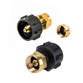 Syncoost 2-Pack Propane Refill Adapter with Bottle Caps – for 1 lb Cylinders & 20 lb Tanks, Solid Brass LP Gas Tank Coupler, Corrosion Resistant & Money-Saving Design