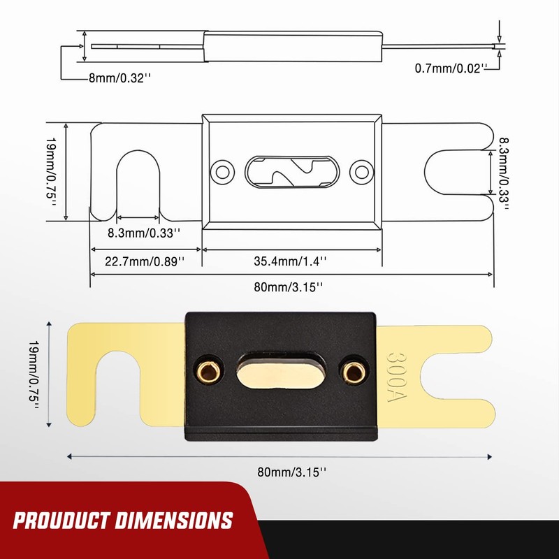 Nilight 2PCS 300A ANL Fuse Holder with ANL Fuse Electrical