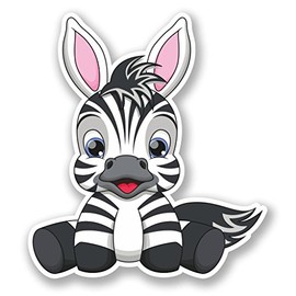 2 x 10cm/100mm Cute Zebra Cartoon Window Cling Sticker Car Van Campervan Glass #5559