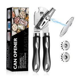 flintronic 3-in-1 Can Opener Made of Stainless Steel, Safety Can Opener with Non-Slip Handle, Ergonomic Non-Slip Design with Smooth Edge, Cuts Without Sharp Edges, Black B
