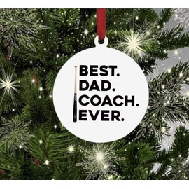 Best Dad Coach Ever - Baseball White Flat Ornament With Red Ribbon (Print on One Side)