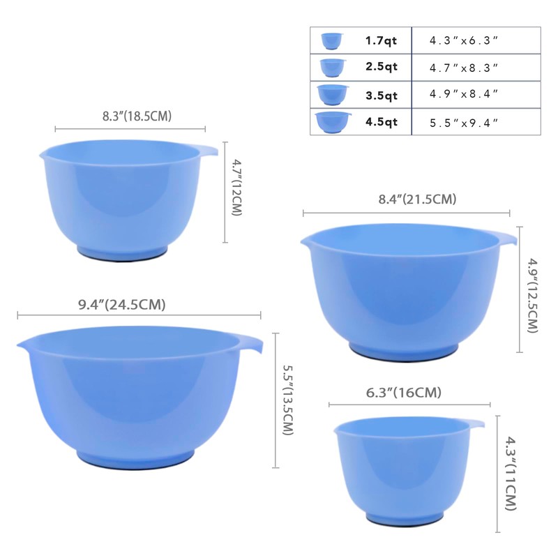 BoxedHome Mixing Bowl Set Plastic Salad Bowl Non-Slip Stackable Serving