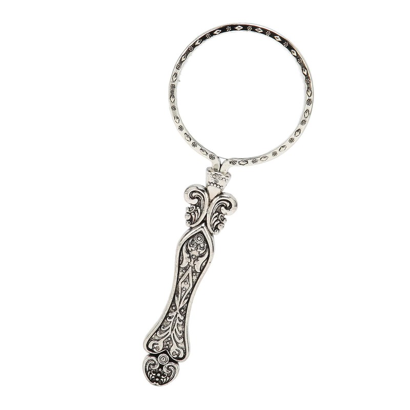Handheld Magnifying Glass, Vintage Pattern Alloy Silver 3X Optical Lens