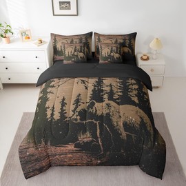 Feelyou Hunting Bear 7 Pieces Bedding Set Full, Bear Bed in A Bag for Kids Wild Bear Comforter Set with Sheets Kids Bear Bed Set 7Pcs