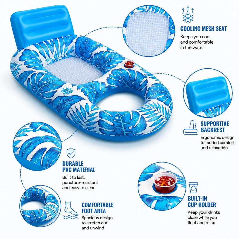 Adult Inflatable Pool Lounger for Summer Relaxation – Mesh Seat
