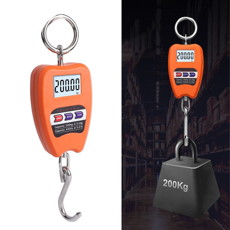 Electronic Hook Scale 200kg Small Orange Wireless Industrial Fishing Scale