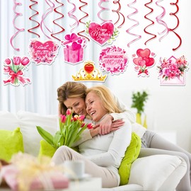 Kristin Paradise 30Ct Happy Mother's Day Hanging Swirl Decorations, Best Mom Party Supplies, I Love You Mom Theme Decor
