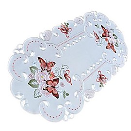 Raebel OHG Tablecloth 40 x 90 cm Oval Champagne Butterflies Red Colourful Embroidered Table Runner Cover Spring Summer (40 x 90 cm)