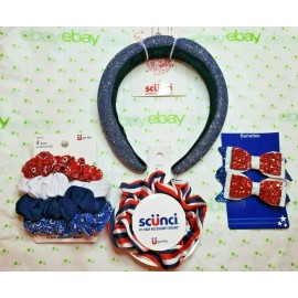 scünci Scunci Scrunchies Patriotic Set Blue Sparkle Headband Glitter Bow Barrettes