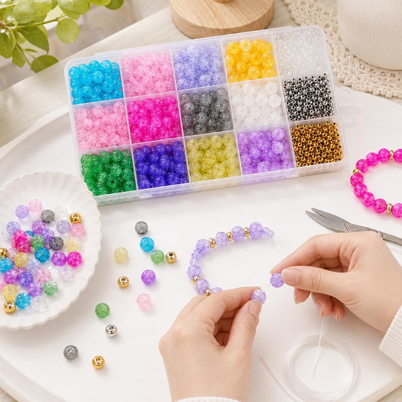 Rondelle Glass Beads for Jewelry Making with Organizer Box