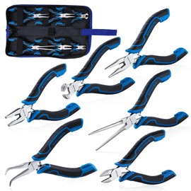 SPEEDWOX 6-Piece Mini Pliers Set - Needle Nose, End Cutting, Bent Needle Nose Diagonal, Long Nose and Linesman Pliers for Jewelry Making Beading,Craft Making Electronic Repair with Carrying Pouch