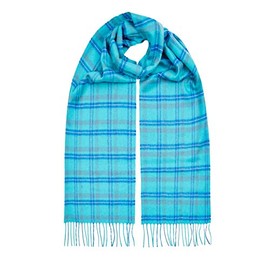 Lomond Cashmere - Scottish Cashmere Scarf - Check (Turquoise Blue Overcheck)