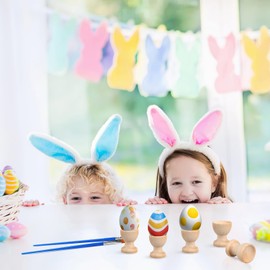 LIFKOME Easter Egg Cup 24pcs Wooden Egg Holder DIY Unfinished Egg Containers Small Egg Cups Kitchen Supplies Easter Decoration