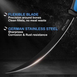 Rhinoreto Fillet Knife for Fish, Razor Sharp Flexible German Stainless Steel Blade 5-9 inch, Professional Knives for Filleting and Boning, with Non-Slip Handle, Protective Sheath and Sharpener set