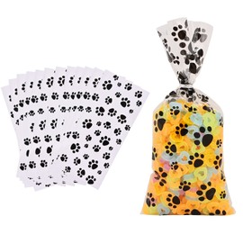 Fvomye 100 Pieces Paw Print Cone Cellophane Bags Plastic Parties Treat Bags Heat Sealable Candy Bags Sweet Bags (100)