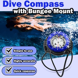 Scuba Dive Compass, Waterproof 5ATM Marine Navigation Wrist Compass with Bungee Mount and Cord, Glow in The Dark for Underwater Diving, Sailing, Camping, Kayaking, Hiking (Blue)