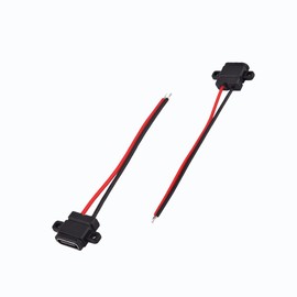 ZJKJHJY 2PCS Type-C Female Chassis Waterproof 2P Solder Wire Type USB C Pigtail Cable Extension Power Cable USB-C Plug to