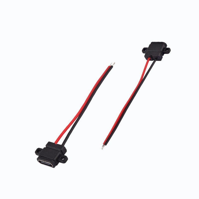 ZJKJHJY 2PCS Type-C Female Chassis Waterproof 2P Solder Wire Type