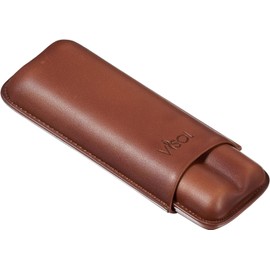 Visol Wheeler Genuine Leather Travel Cigar Case - Holds 2 Cigars (Brown)