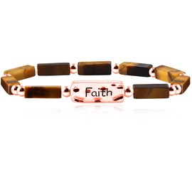Uloveido Faith Bracelet - Rectangle Cube Shape Natural Stone Bracelet for Women Men Christian Inspirational Gift, Metal Stone, Agate