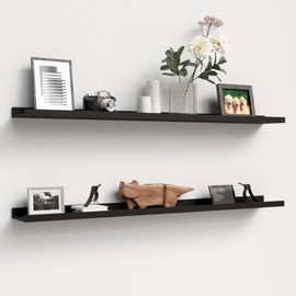 Boswillon 47.2 Inches Long Floating Shelves Wall Mounted, 2 Set Modern Wall Shelf for Bedroom, Nursery Book Shelf with Lip, Picture Ledge Shelf for Wall Decor Living Room Bathroom Kitchen - Black