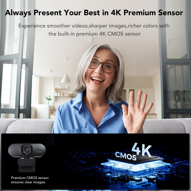 Nuroum V32-AF 4K Webcam for PC, 60fps Web Camera with