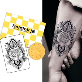 Boldink Flower Rose Mandala Lace Pattern Monochrome Stylish Art Line Drawing Set of 2 2 Weeks Long Lasting Juagua Tattoo Temporary Tattoos Waterproof Men Women