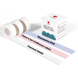 Phomemo D30 Labels-15mm x 6m Continuous Label Maker Tape, Sticker Thermal Paper Self-Adhesive Label Tape for Phomemo D30 Label Printer, Purple Pink White Label Tape, 3 Rolls