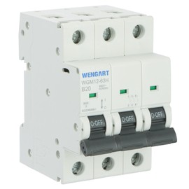 Wengart High Performance Miniature Circuit Breaker WGM12-63H, AC 230V/400V 3P 10kA B-Char Fast Response to Ensure Safe Power Use in Residential Buildings and Small Businesses (20A)