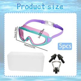 Children's Swimming Goggles 5 Piece Set with Diving Goggles, Nose Clip and Ear Plugs, Anti-Fog and Leak-Proof for Swimming Pool and Beach, 3-15 Years