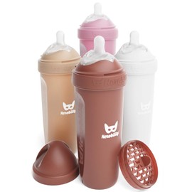 Herobility Double Anti-Colic Baby Bottles – 12 fl oz/340ml – 4-Pack – Multicolor - Sand, Woodchuck, Pink, White