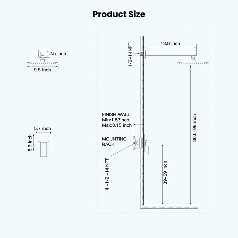 gotonovo 10 Inch Rain Shower Head System Polish Chrome Shower