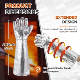 Kingdder High Temperature Aluminized Welding Gloves Heat Resistant 55CM Long Safety Work Glove for Smelting Metal Industry