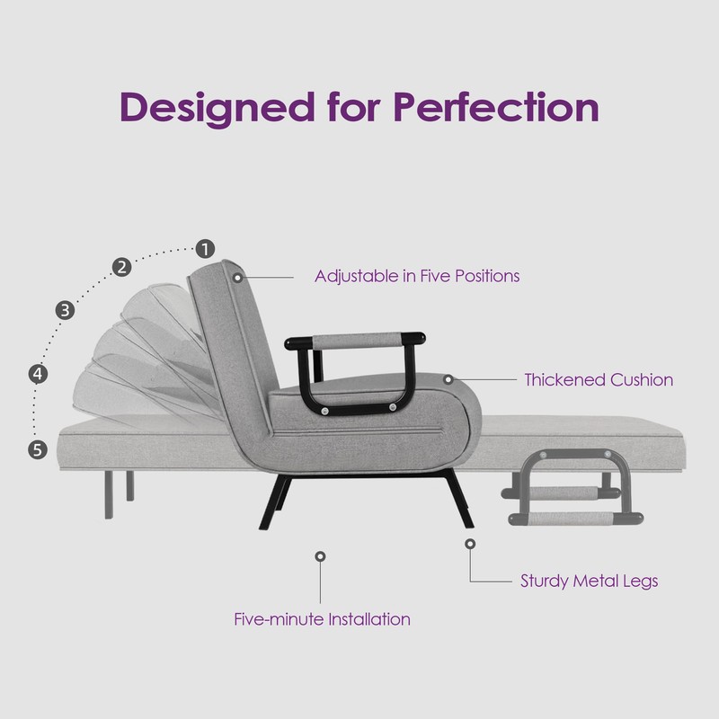 TYBOATLE Folding Chair Bed, Comfy Convertible Sleeper Sofa, 5 in
