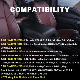 G-PLUS Leather Center Console Lid Cover Pad Fit Ford F150 2004-2008 Pickup Truck 5L3Z1506024AAC Only Fits Models with Floor Shift
